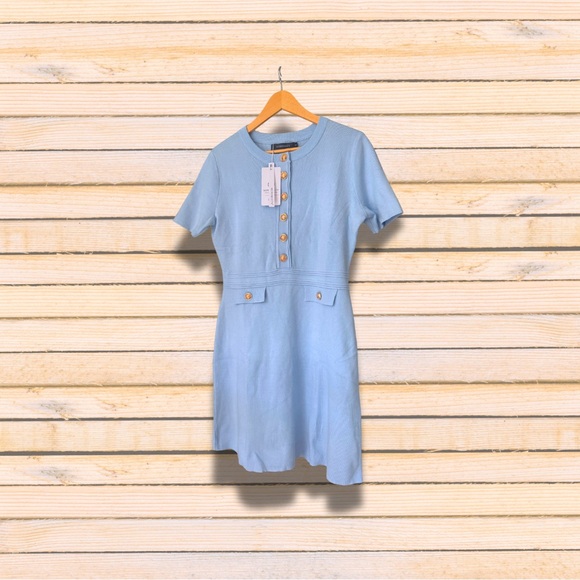 Casual Blue Mini Sheath Dress Crew Neck Short Sleeves - Picture 1 of 6